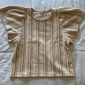 Madewell Striped Flutter Statement Sleeve Cropped Short Sleeve Shirt, Size Large